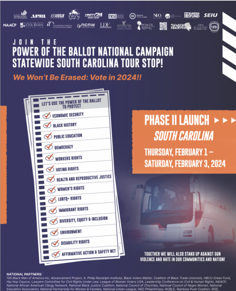 National and State Organizations Join Forces to Launch Phase II of the NCBCP Unity 2024 Power of the Ballot National Campaign to Mobilize Voters for Early Voting in SC